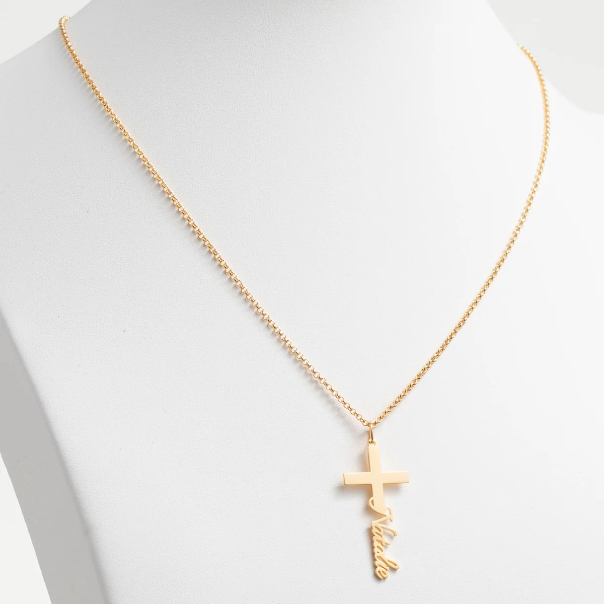 14K Gold Plated Script Name Cross Necklace - Image 2