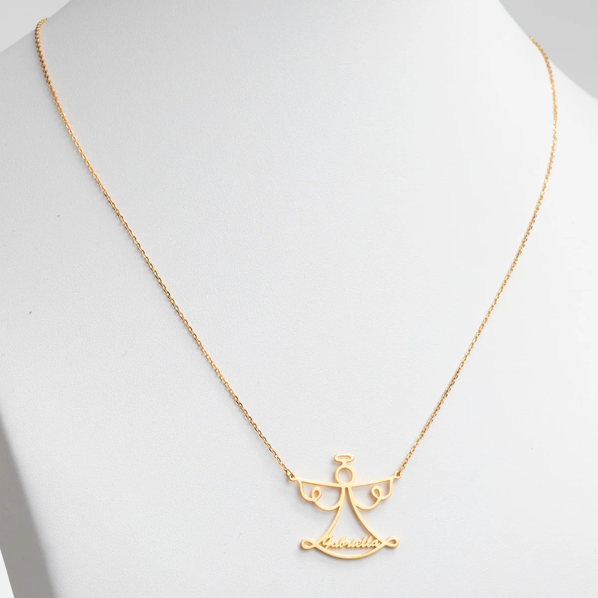 14K Gold Plated Script Name Open Angel Necklace - Image 2