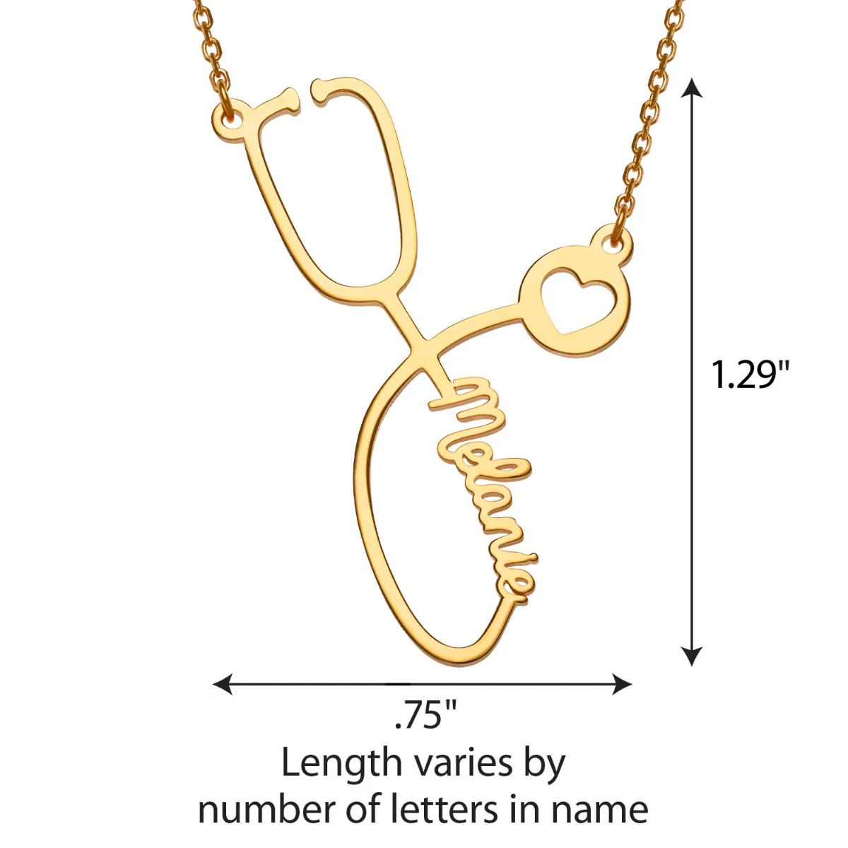 14k Gold Plated Script Name Stethoscope with Heart Necklace - Image 4