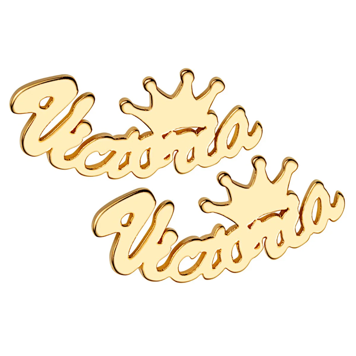 14K Gold Plated Script Name with Crown Crawler Earrings