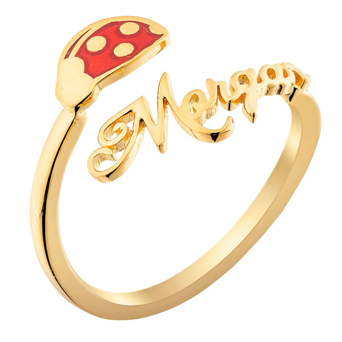 14K Gold Plated Script Name with Enamel Ladybug Bypass Ring - Image 2