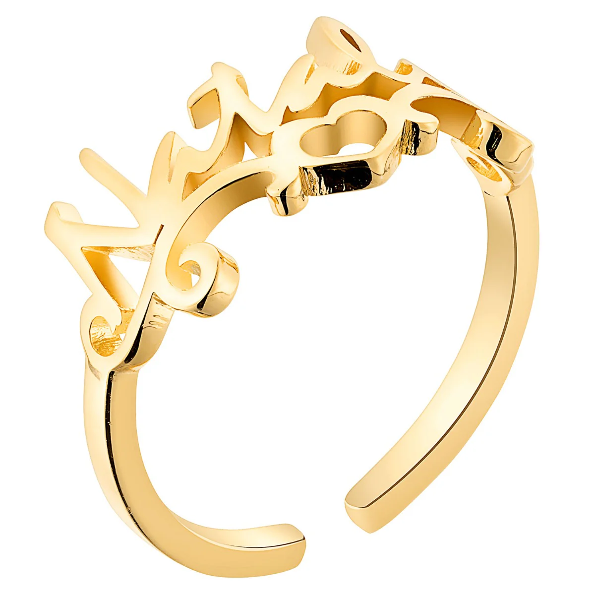14K Gold Plated Script Name with Heart Scroll Ring - Image 2