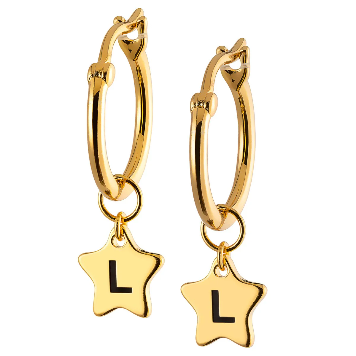 14K Gold Plated Star Initials Huggie Earrings - Image 2
