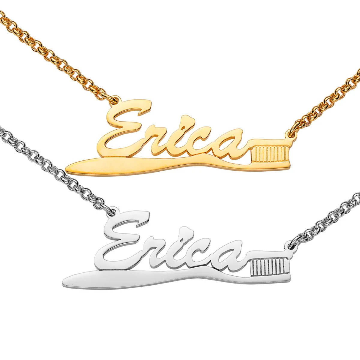 14K Gold Plated Toothbrush Name Necklace - Image 6