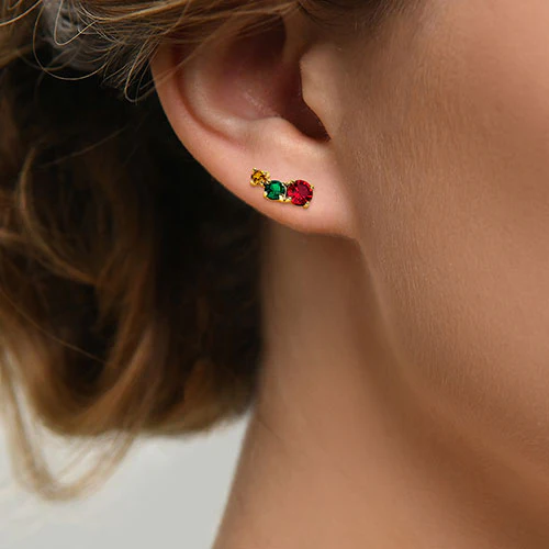 Graduated 3 Birthstone Crawler Stud Earring - Image 2