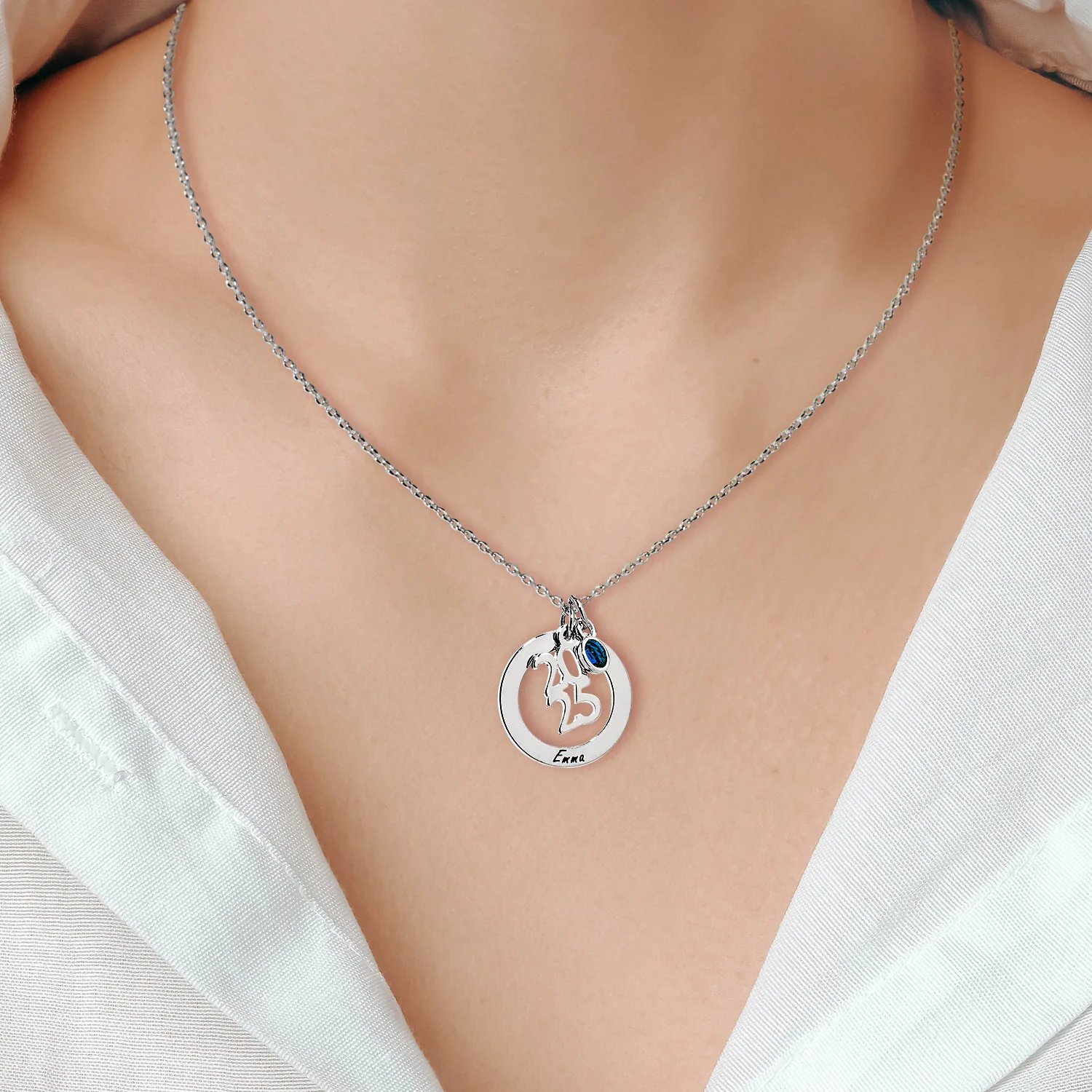 Graduation Cluster Charm Necklace with Birthstone - Image 3