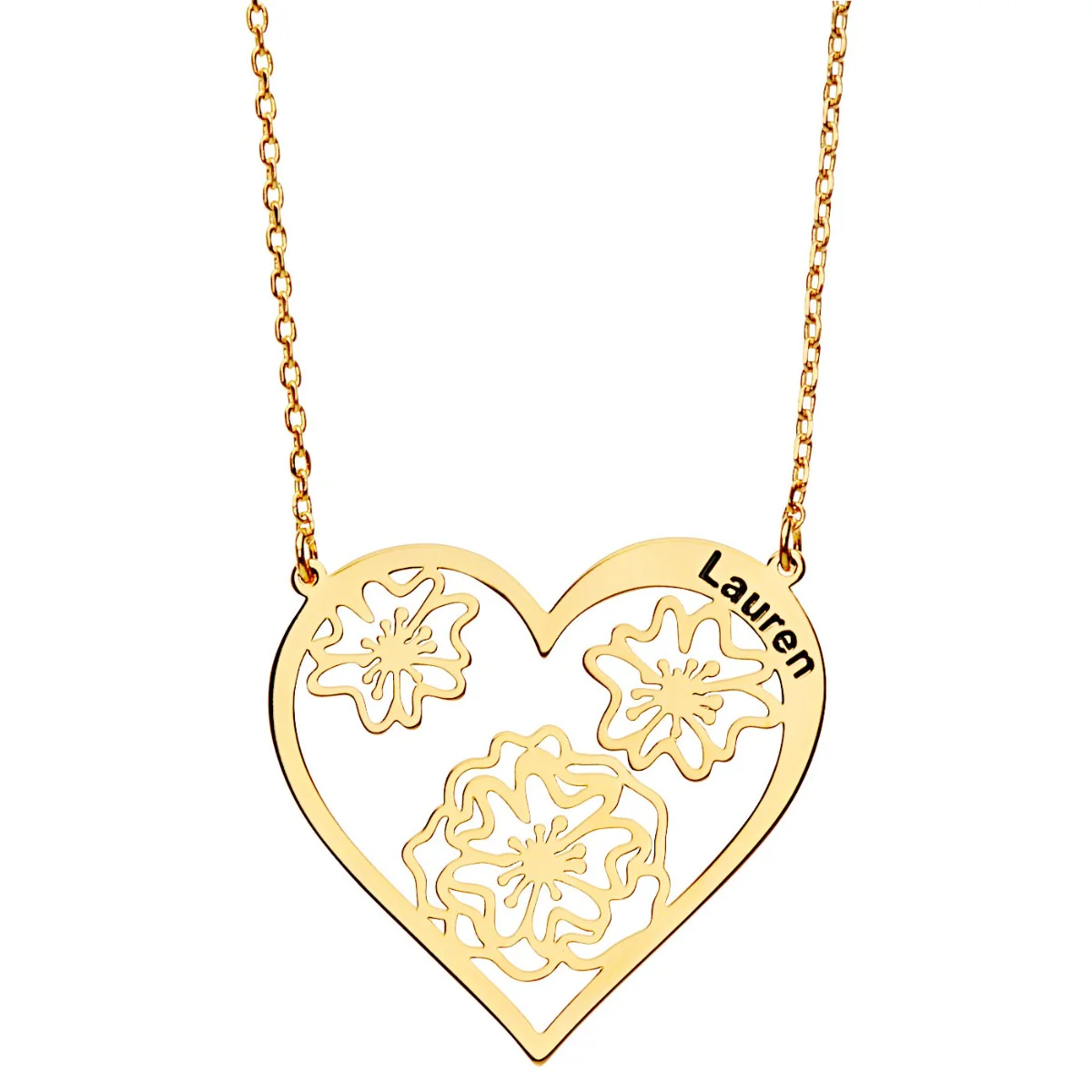 Hearts and Flowers Filigree Engraved Name Necklace - Image 4