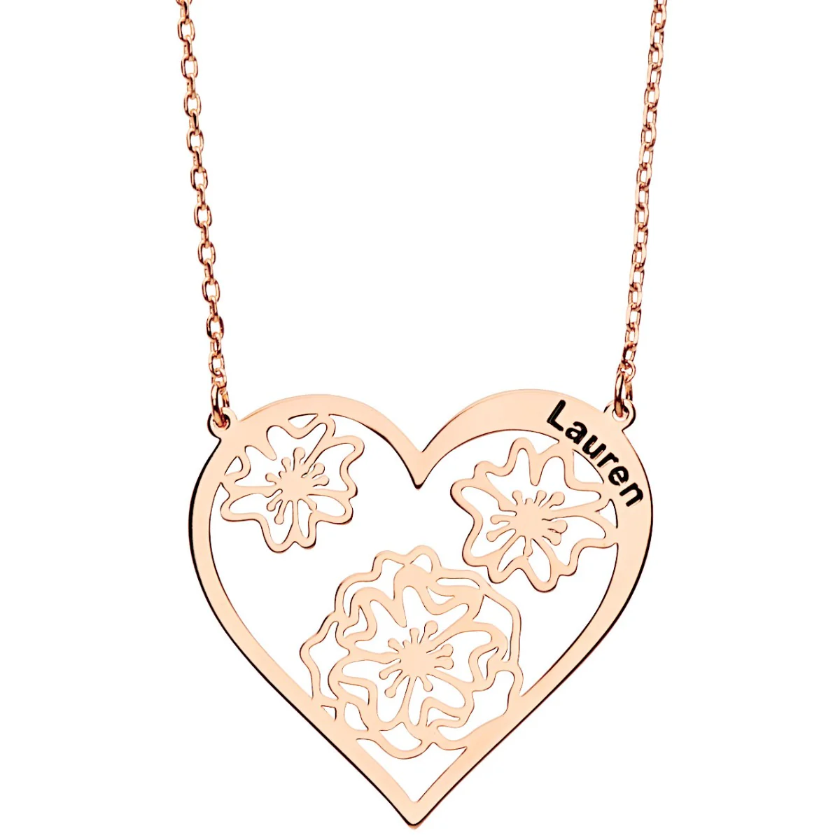 Hearts and Flowers Filigree Engraved Name Necklace - Image 6