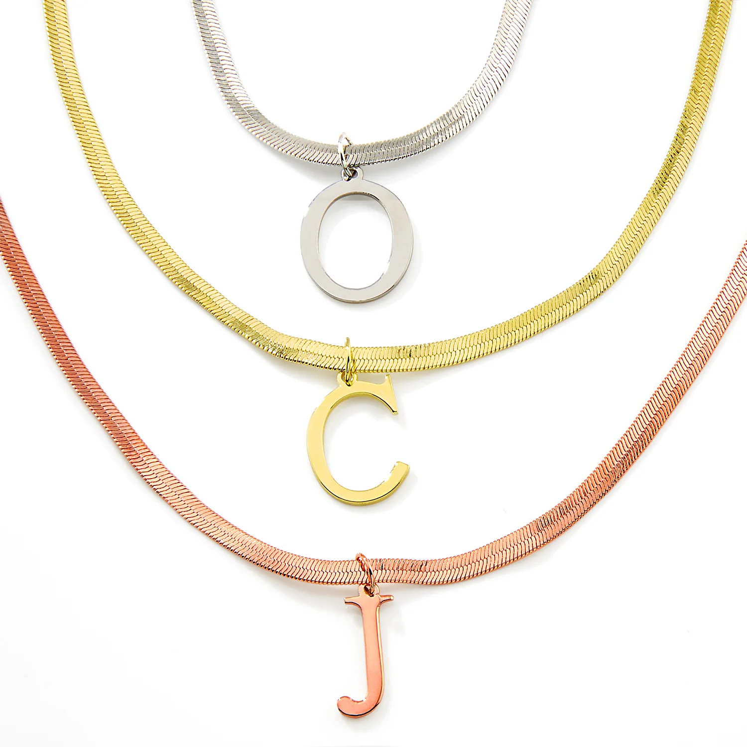 Herringbone Chain Bold Initial Charm Necklace