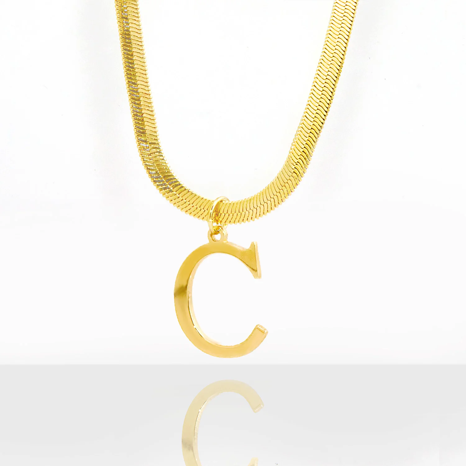 Herringbone Chain Bold Initial Charm Necklace - Image 2