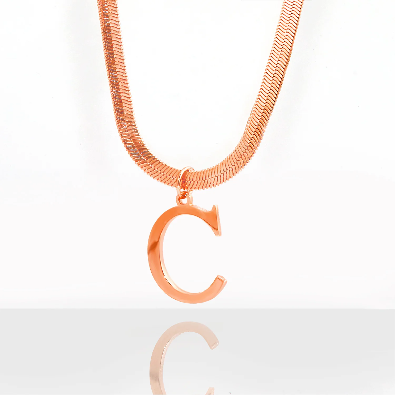 Herringbone Chain Bold Initial Charm Necklace - Image 5