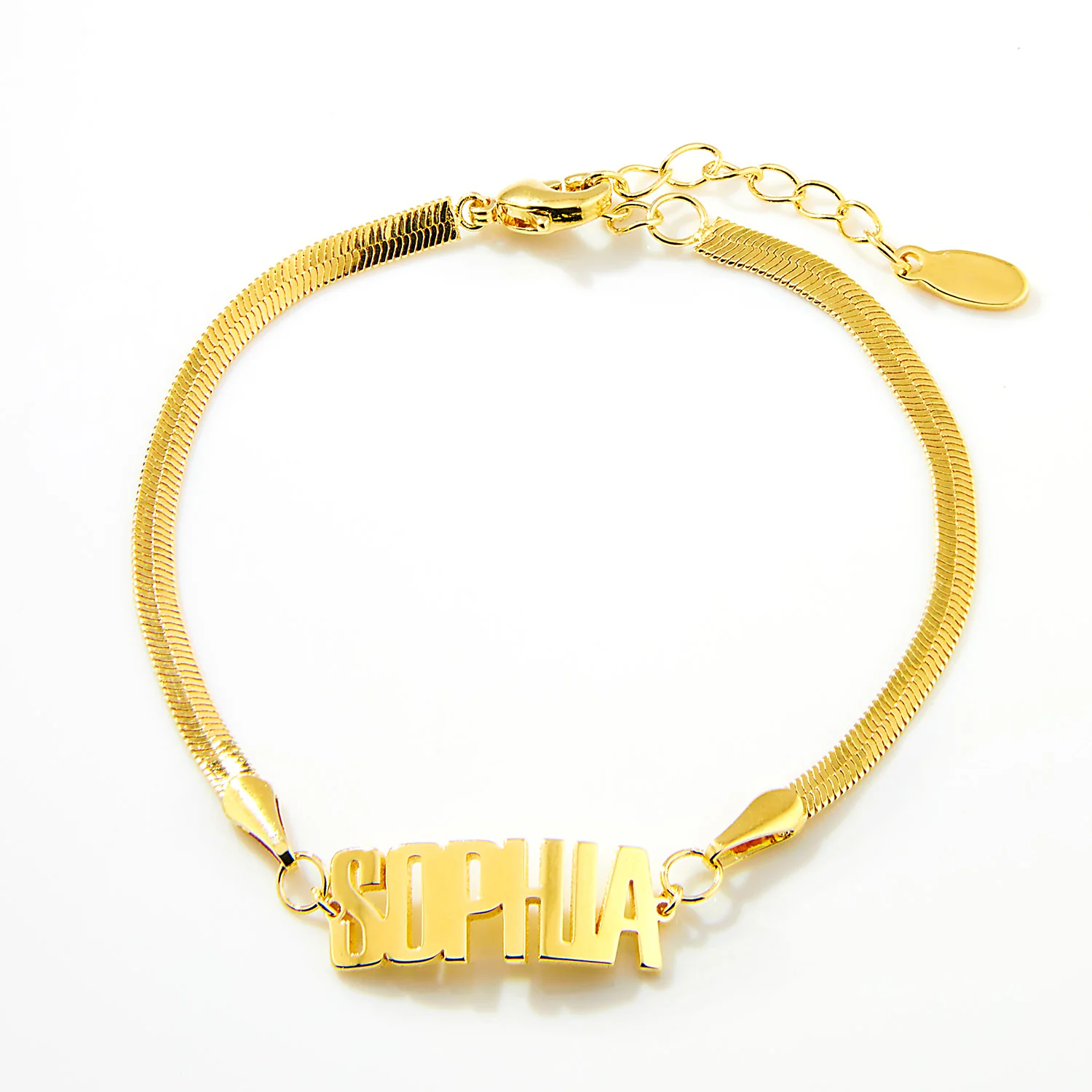 Herringbone Chain Bold Uppercase Name Bracelet - Image 2