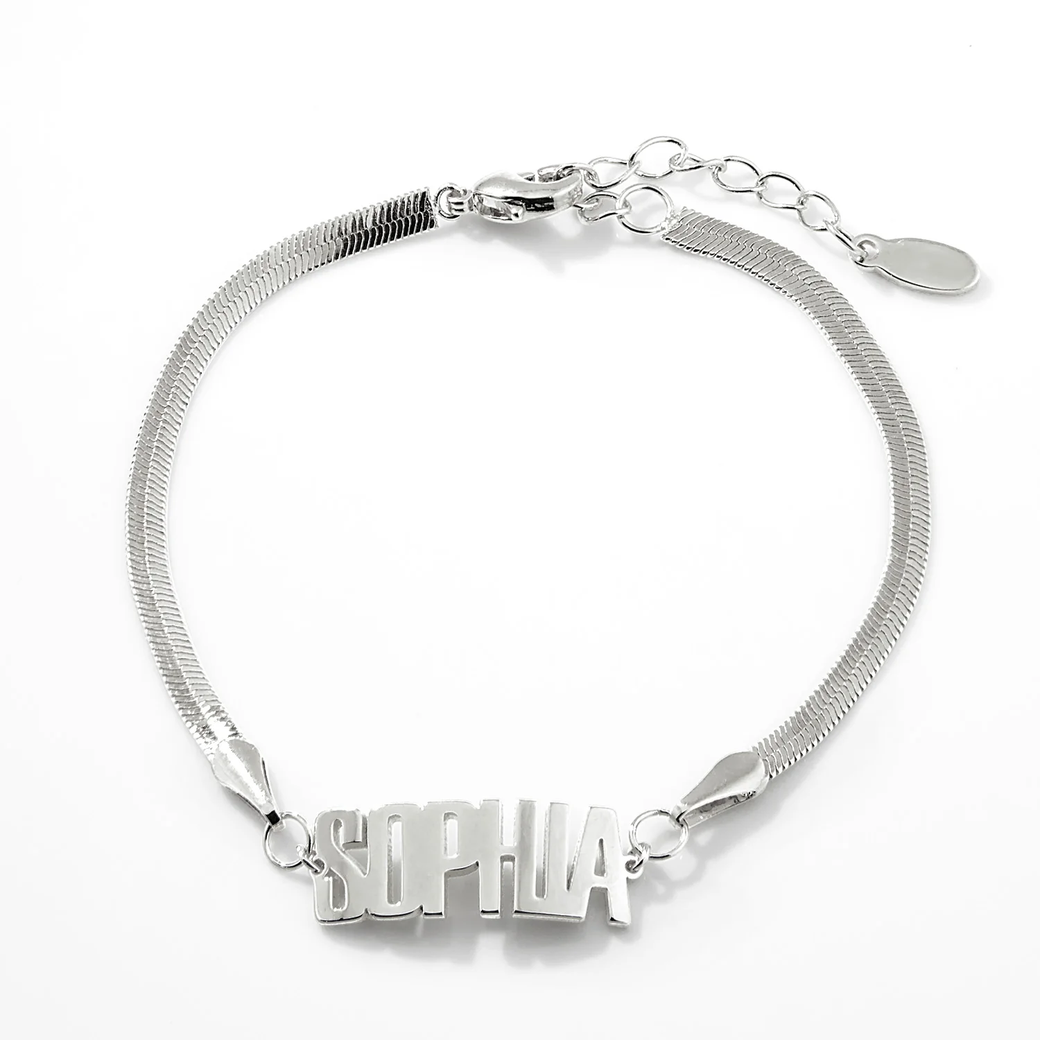 Herringbone Chain Bold Uppercase Name Bracelet - Image 4