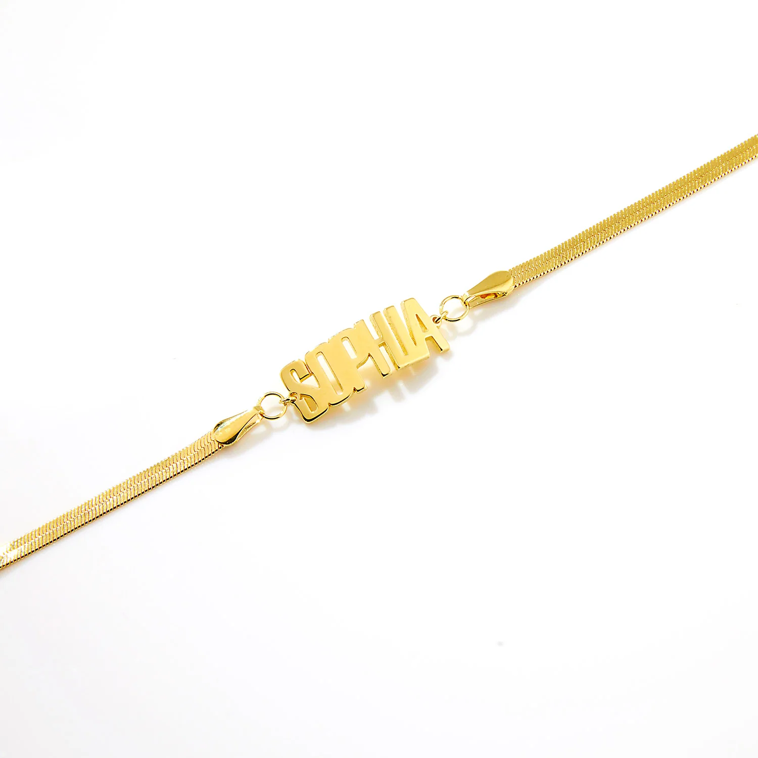 Herringbone Chain Bold Uppercase Name Bracelet - Image 6