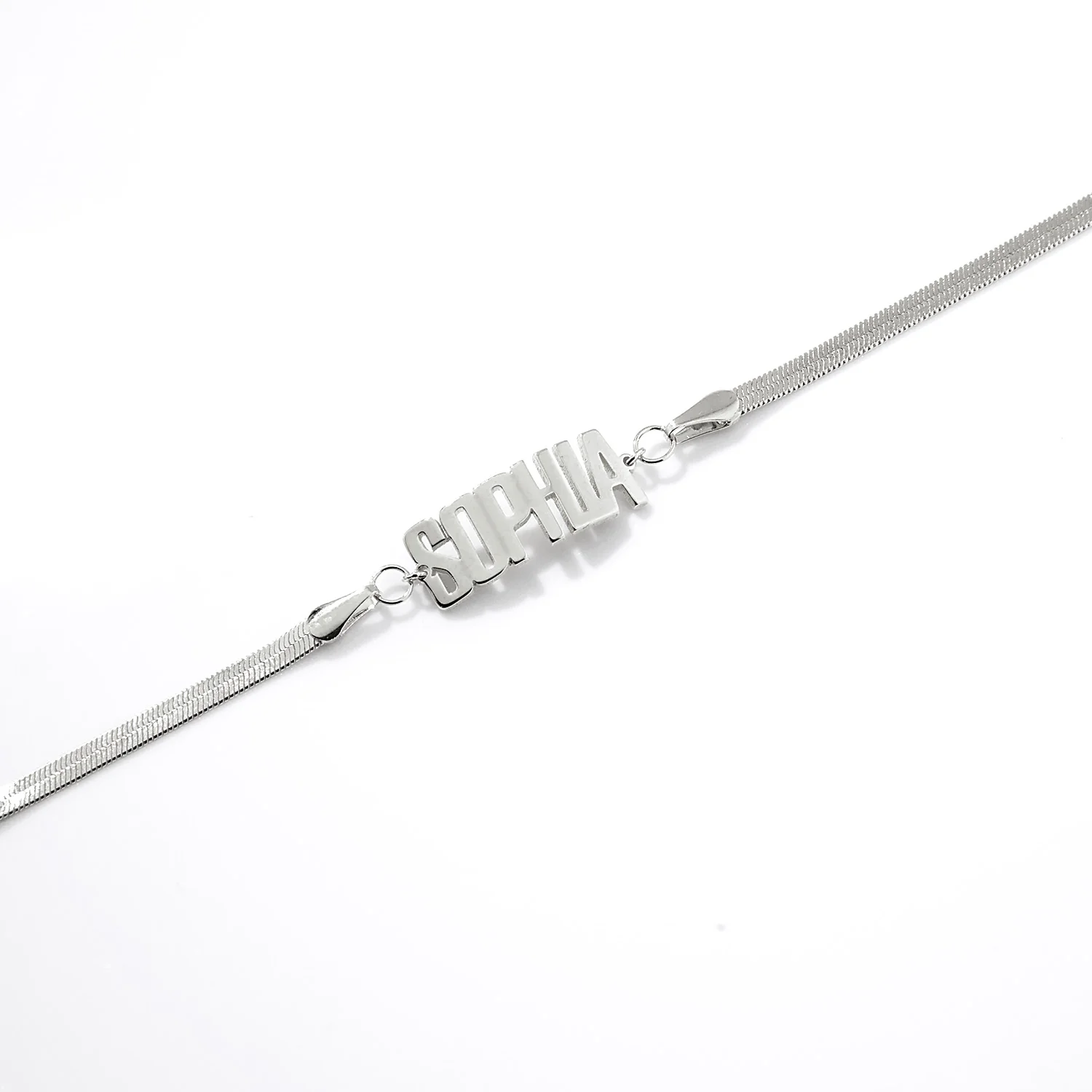 Herringbone Chain Bold Uppercase Name Bracelet - Image 7