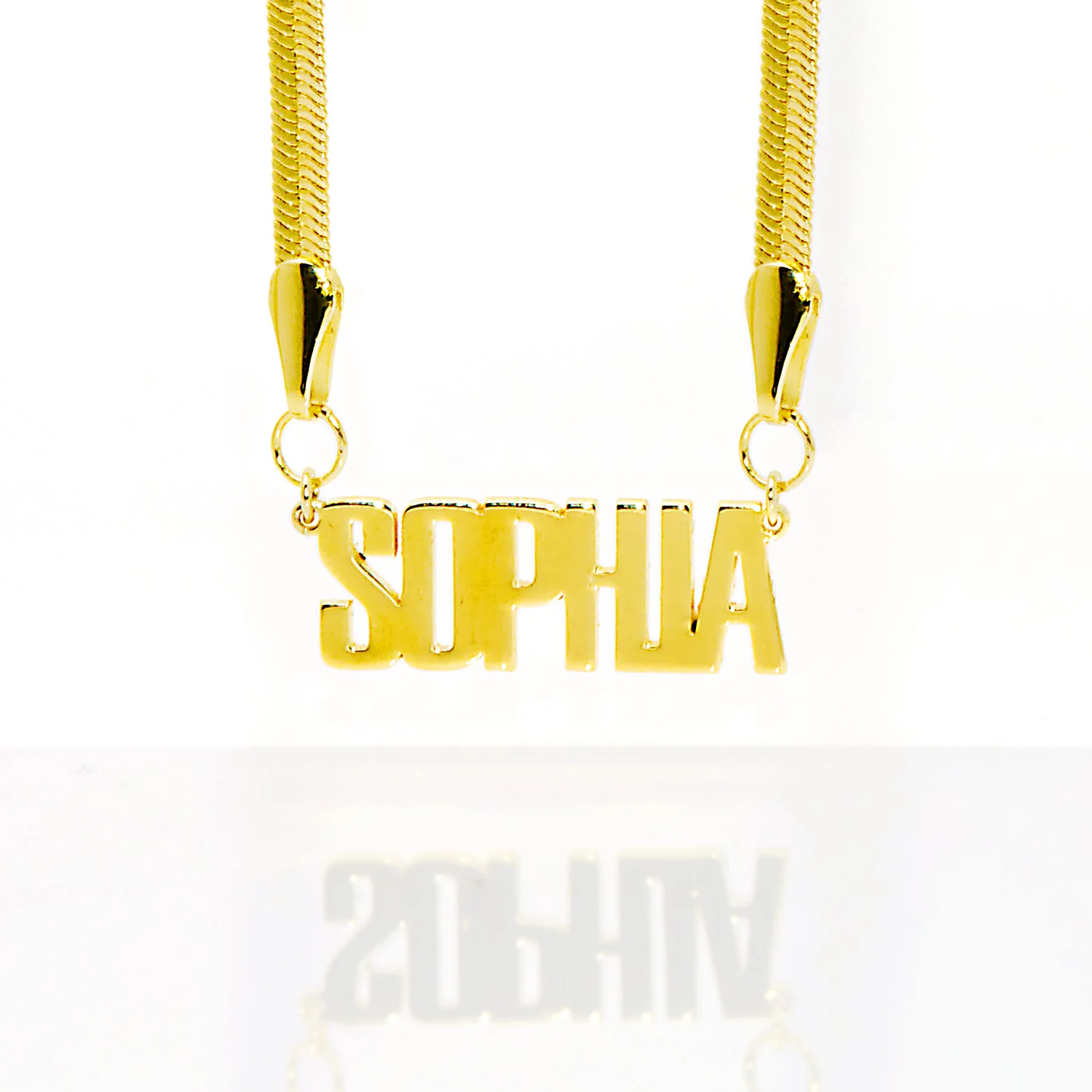 Herringbone Chain Bold Uppercase Name Necklace - Image 2