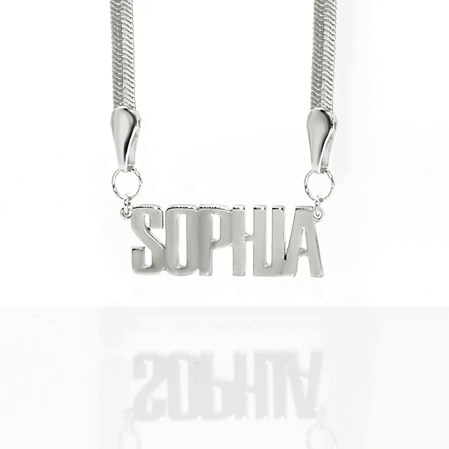 Herringbone Chain Bold Uppercase Name Necklace - Image 4