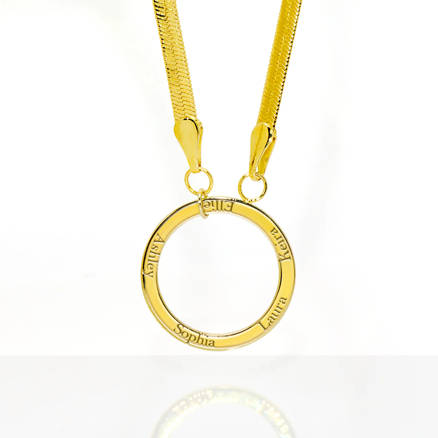 Herringbone Chain Engraved Open Circle Necklace - Image 2