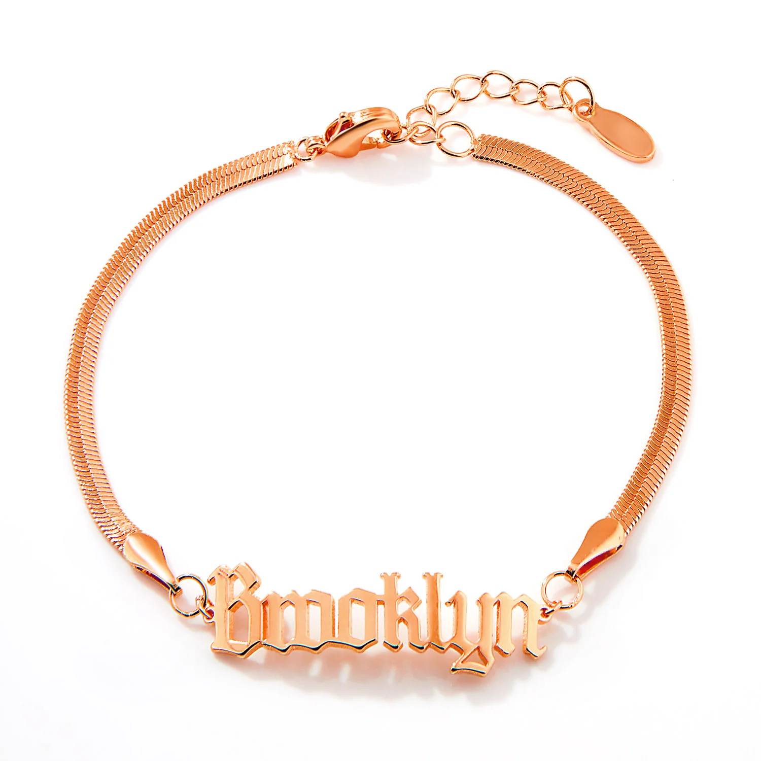 Herringbone Chain Old English Name Bracelet - Image 5