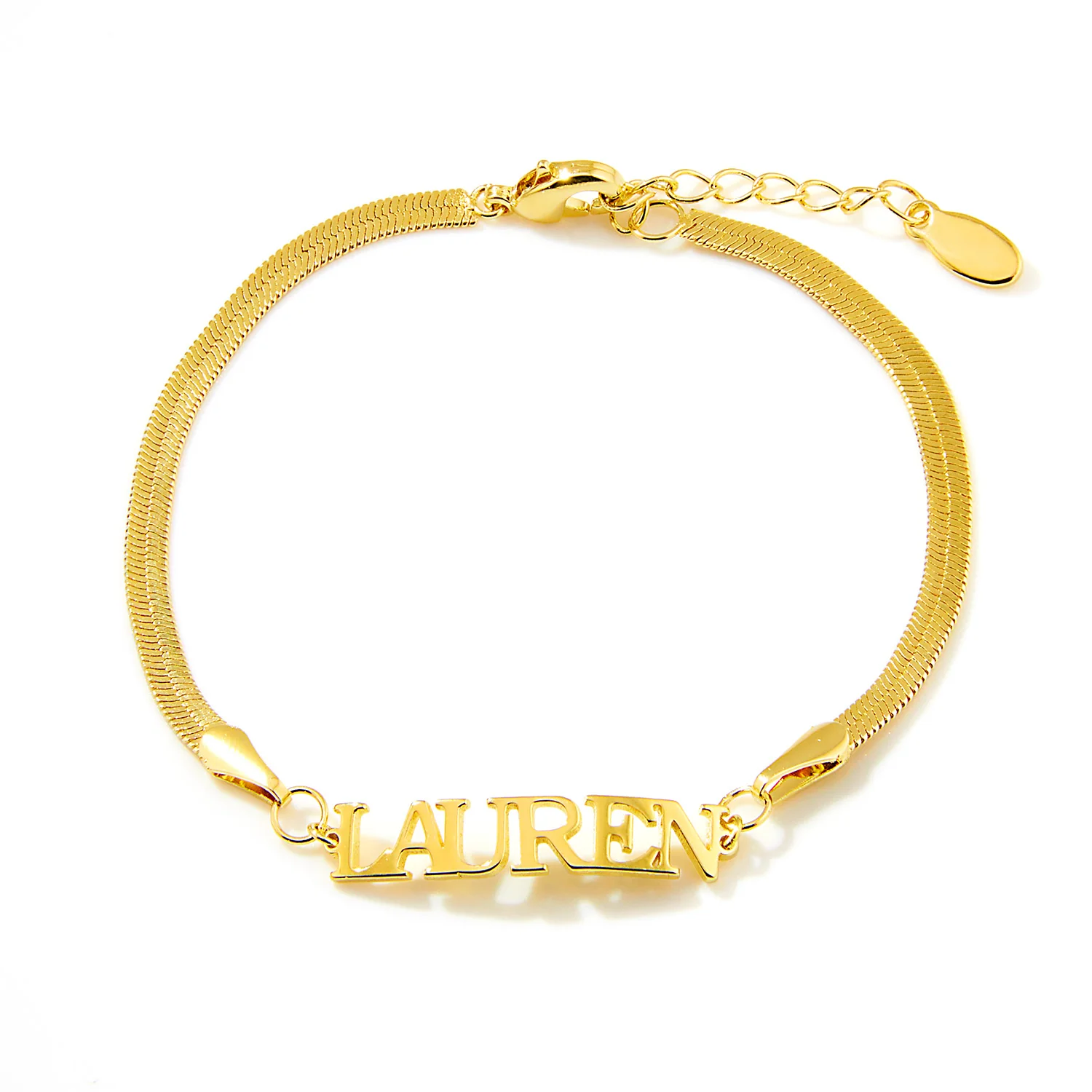 Herringbone Chain Petite Uppercase Name Bracelet - Image 2