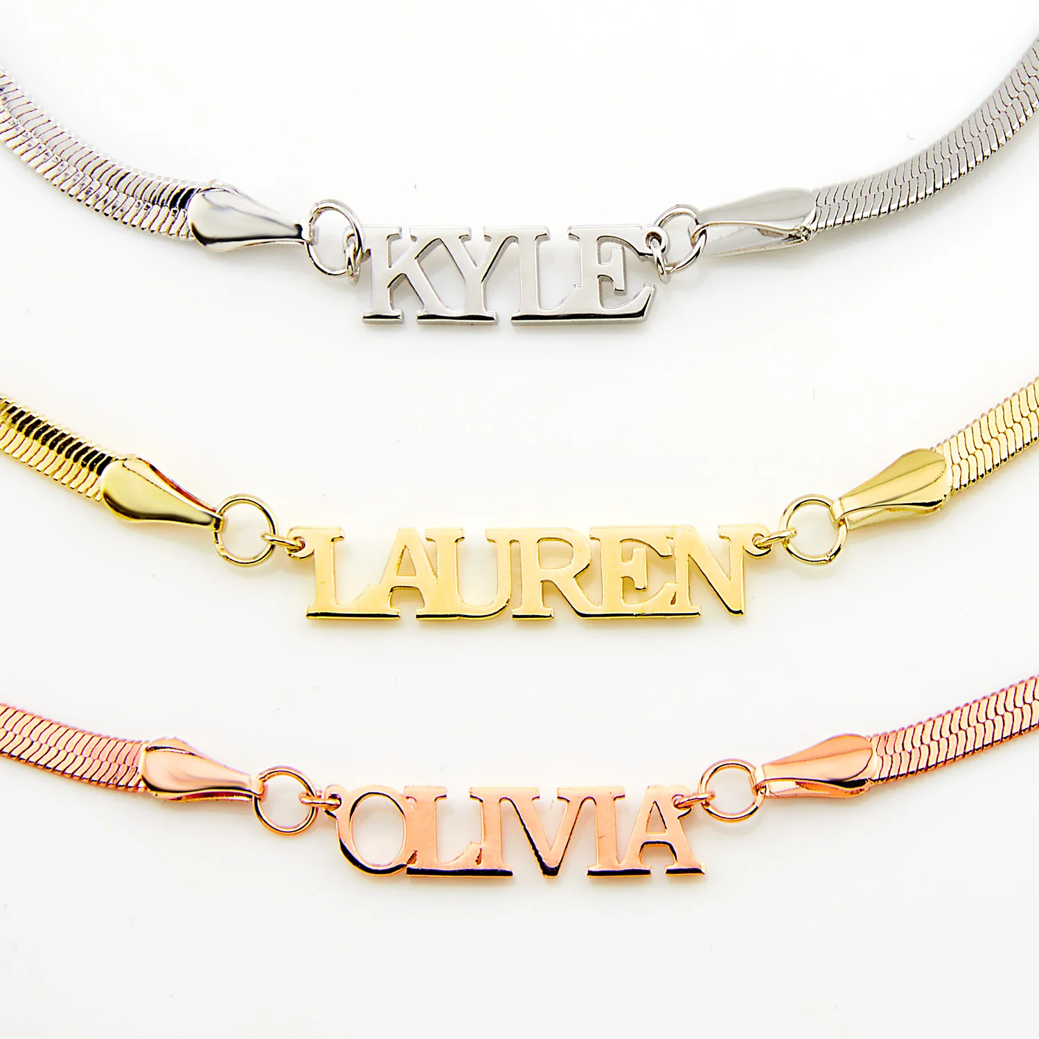 Herringbone Chain Petite Uppercase Name Necklace