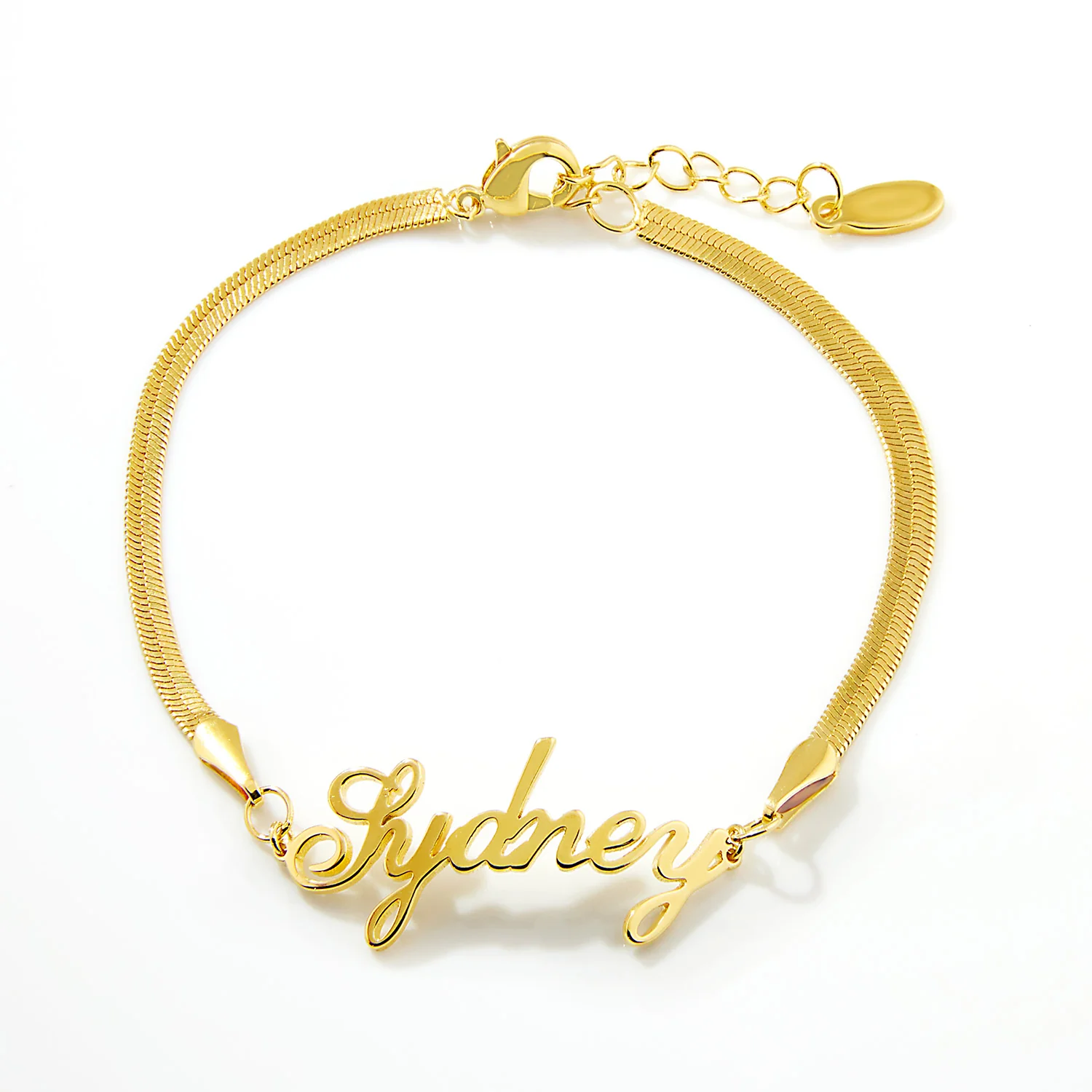 Herringbone Chain Script Name Bracelet - Image 2