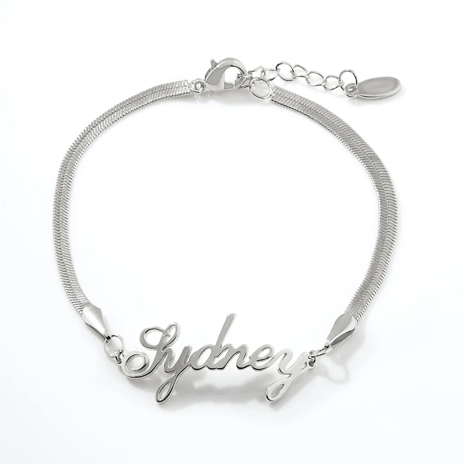 Herringbone Chain Script Name Bracelet - Image 4