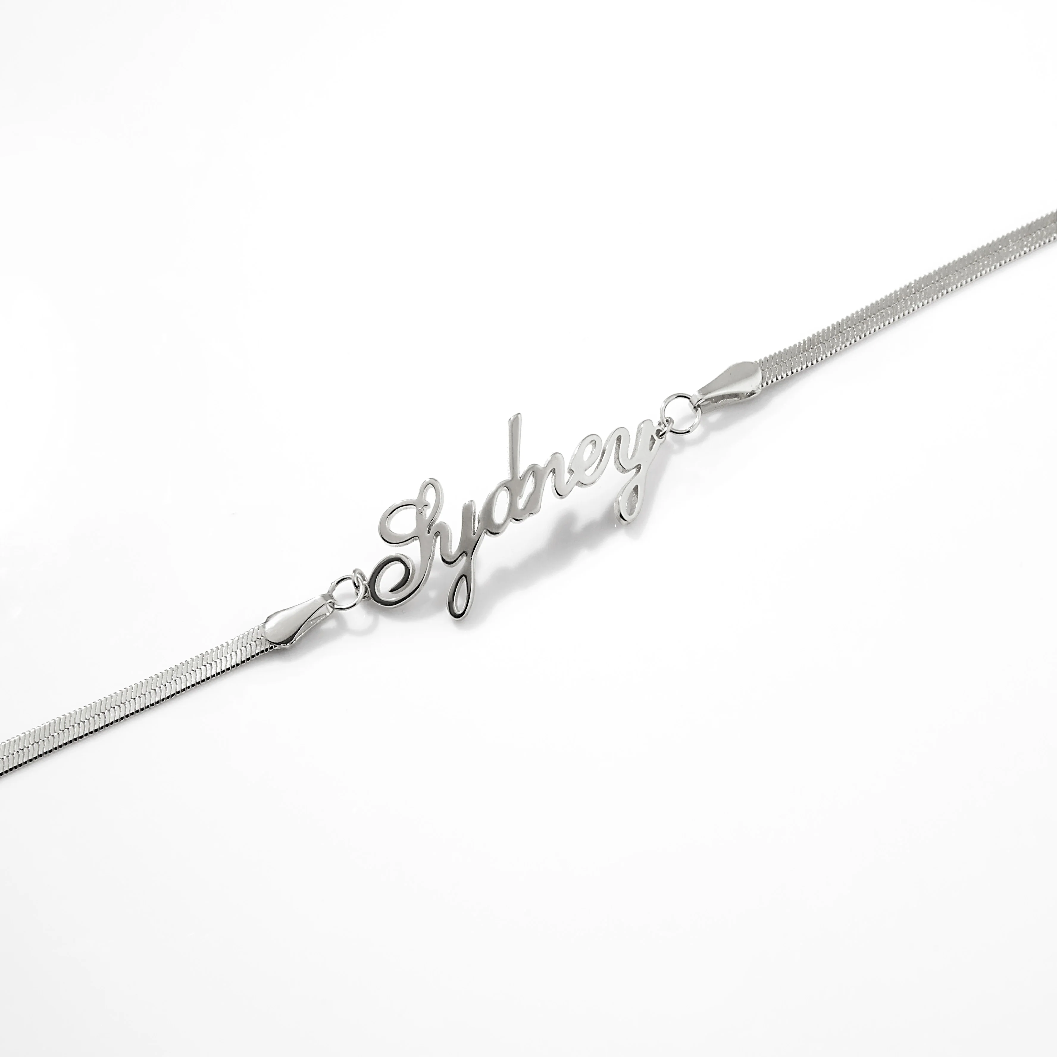 Herringbone Chain Script Name Bracelet - Image 7