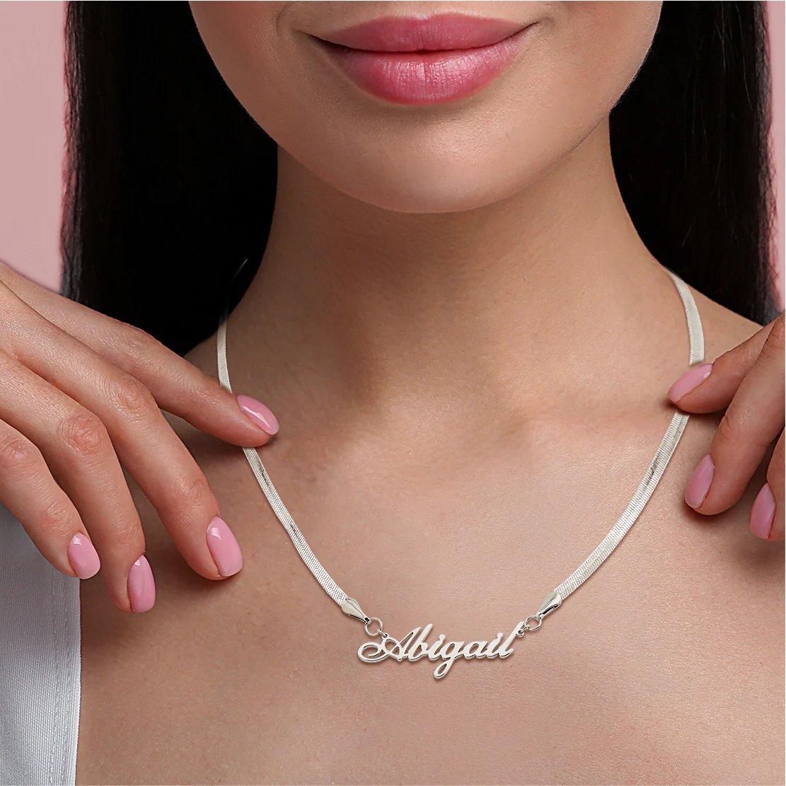 Herringbone Chain Script Name Necklace - Image 3