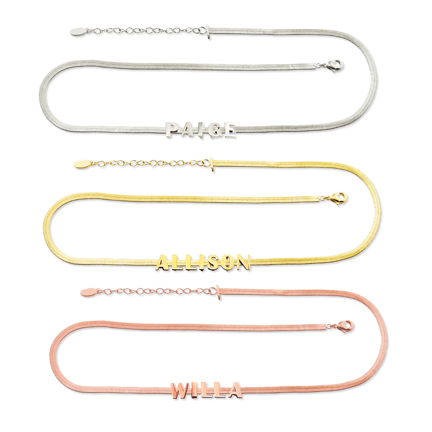 Herringbone Chain Slide Letter Charm Name Necklace