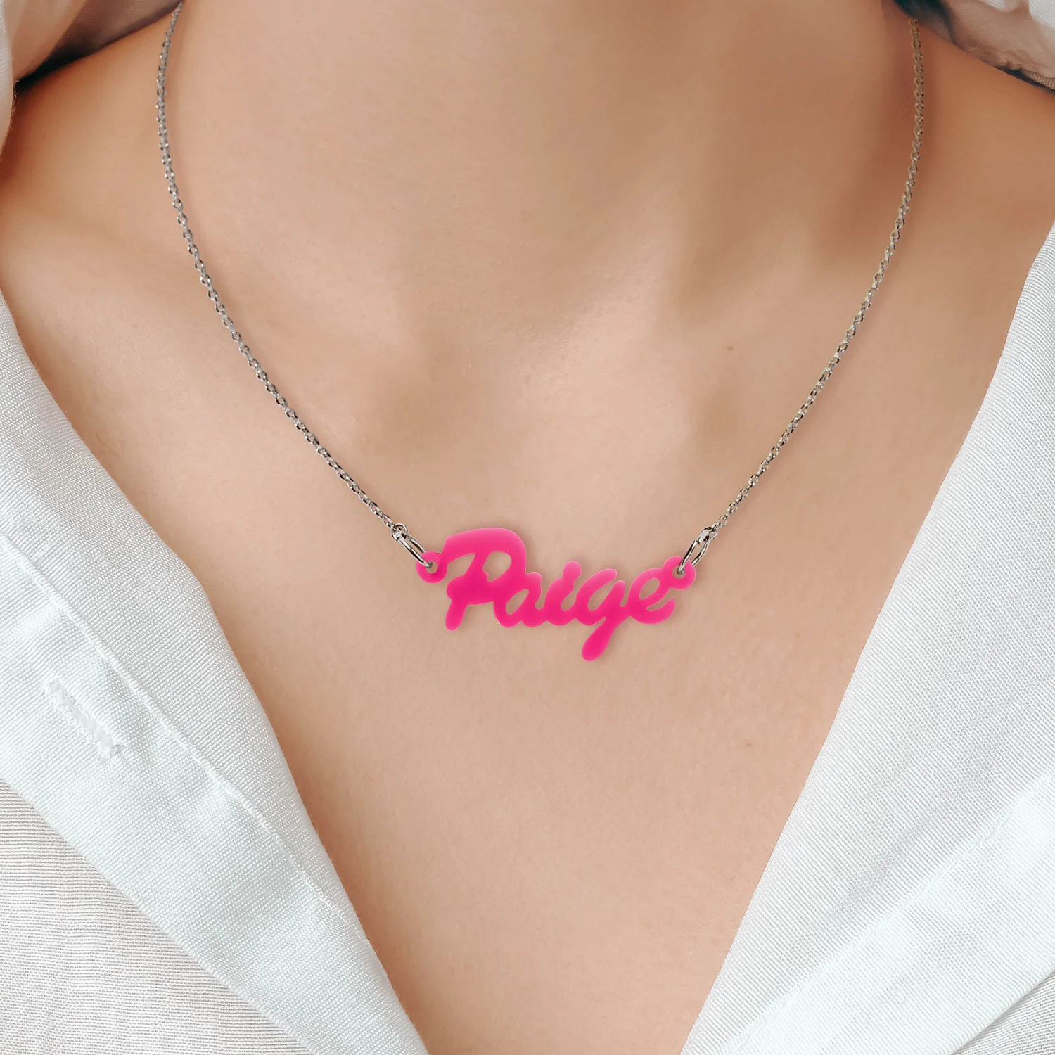 Hollywood Script Acrylic Name Plaque Necklace - Image 3