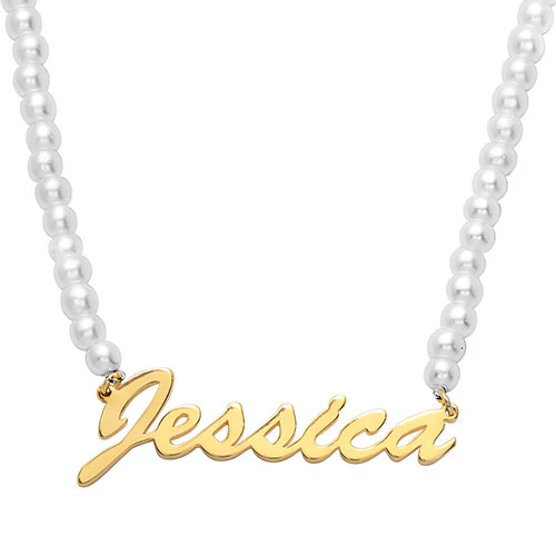 Hollywood Script Name Glass Pearl Necklace - Image 3