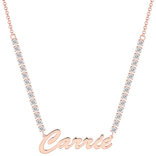 Hollywood Script Name Plaque CZ Chain Necklace - Image 6