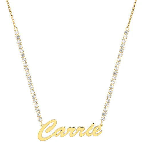 Hollywood Script Name Plaque CZ Chain Necklace - Image 4