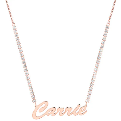 Hollywood Script Name Plaque CZ Chain Necklace - Image 6