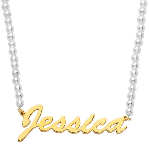 Hollywood Script Name Shell Pearl Necklace - Image 3