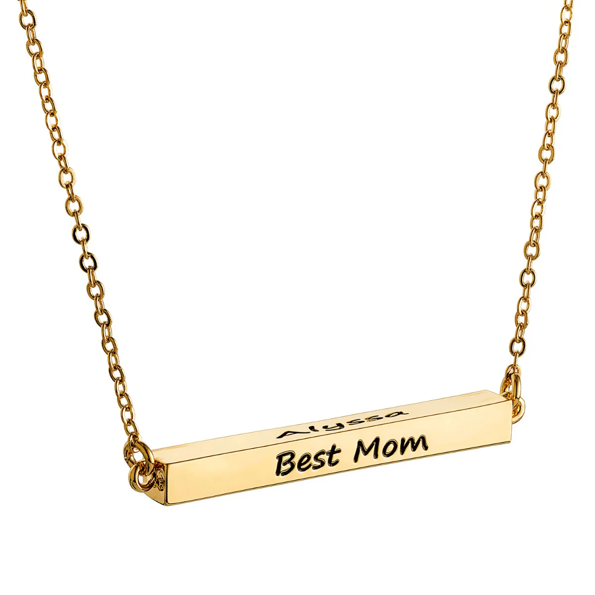 Horizontal 4-sided Bar 'Best Mom' Engraved Family Name Necklace - Image 5
