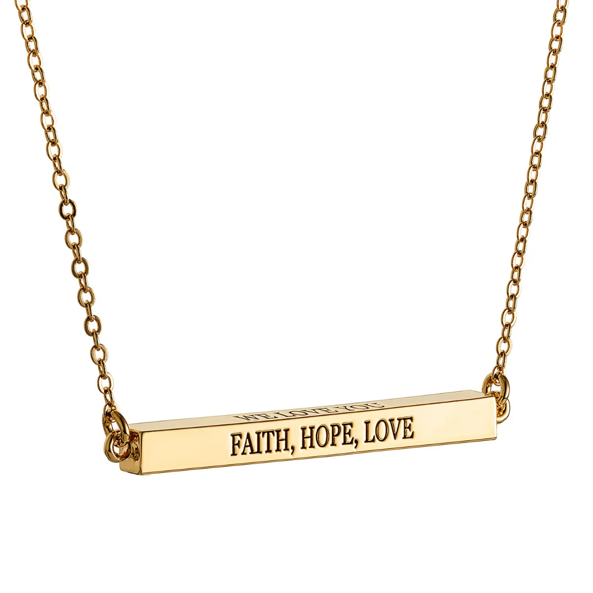 Horizontal 4-sided Bar 'Faith, Hope, Love' Engraved Necklace - Image 5
