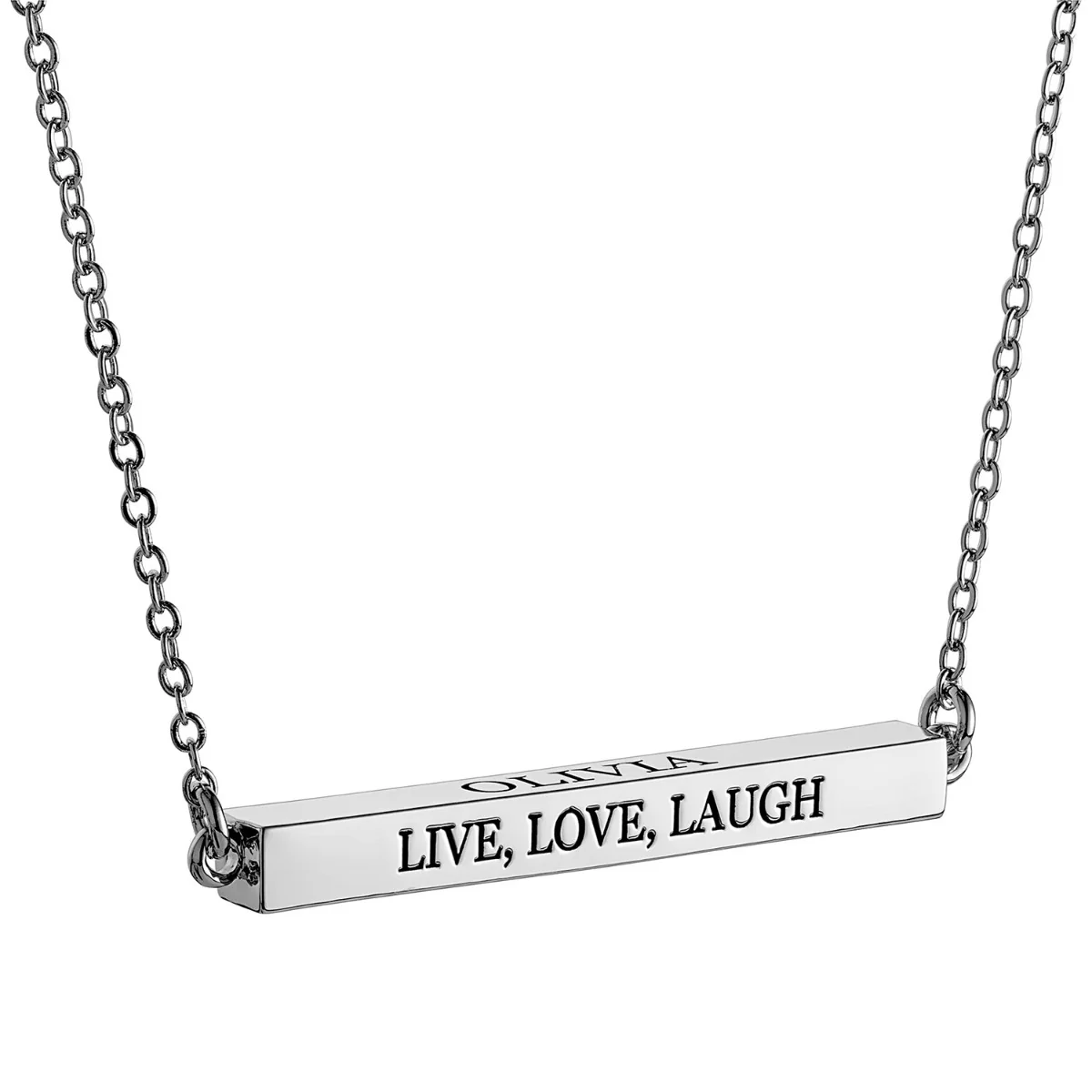 Horizontal 4-sided Bar 'Live, Love, Laugh' Engraved Necklace - Image 2