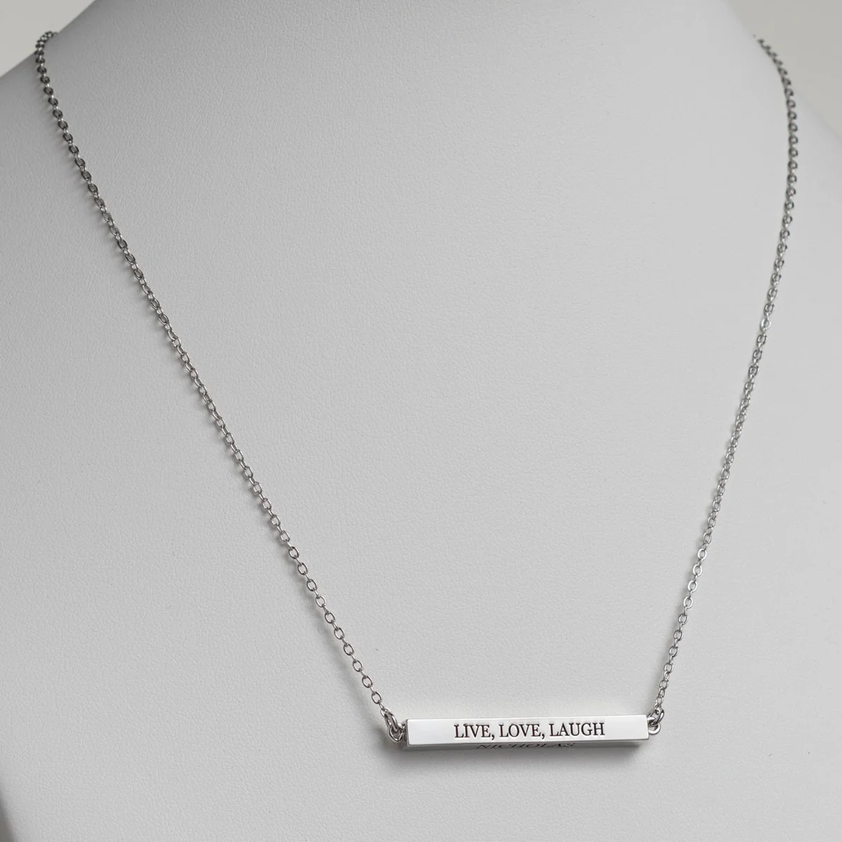 Horizontal 4-sided Bar 'Live, Love, Laugh' Engraved Necklace - Image 4