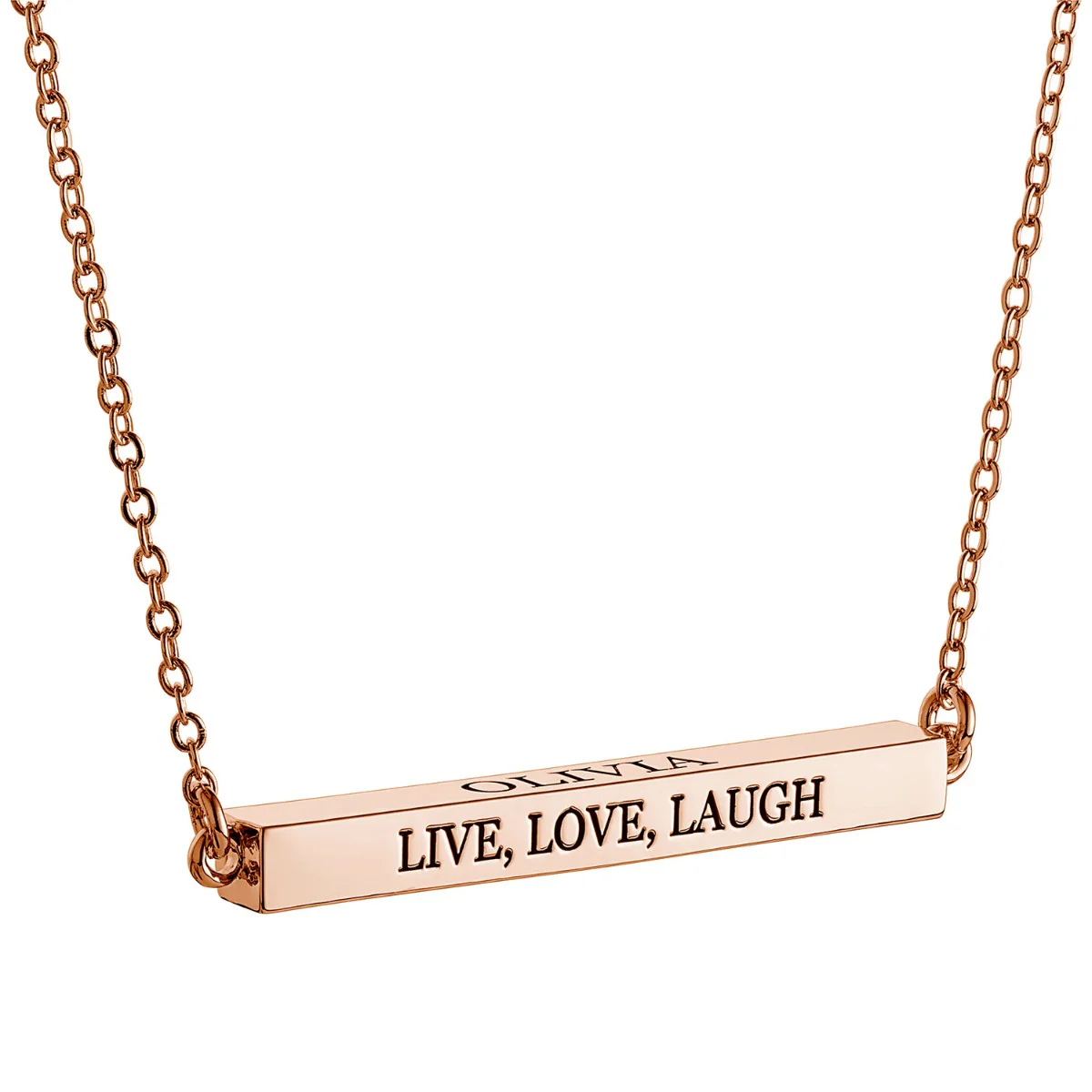 Horizontal 4-sided Bar 'Live, Love, Laugh' Engraved Necklace - Image 6