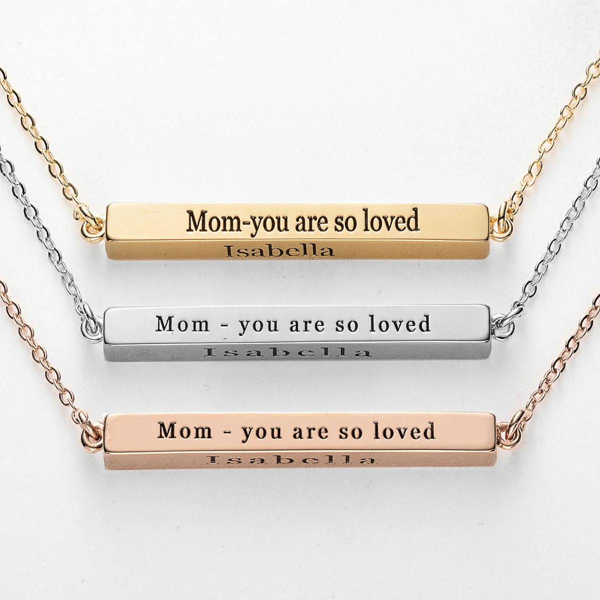Horizontal 4-sided Bar Mother's Engraved Family Name Necklace
