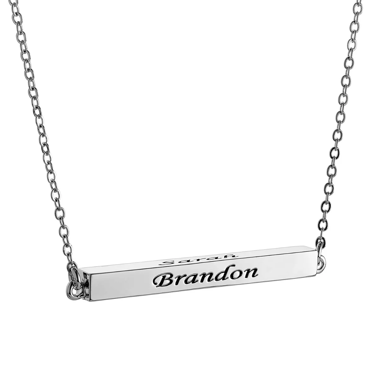 Horizontal 4-sided Bar 'Thankful' Engraved Name Necklace - Image 3