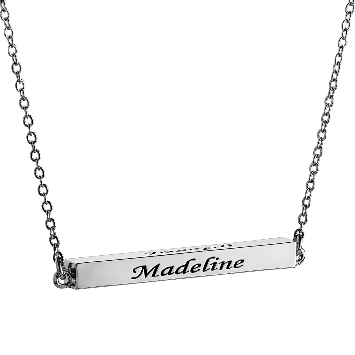 Horizontal 4-sided Bar 'With God' Engraved Name Necklace - Image 3