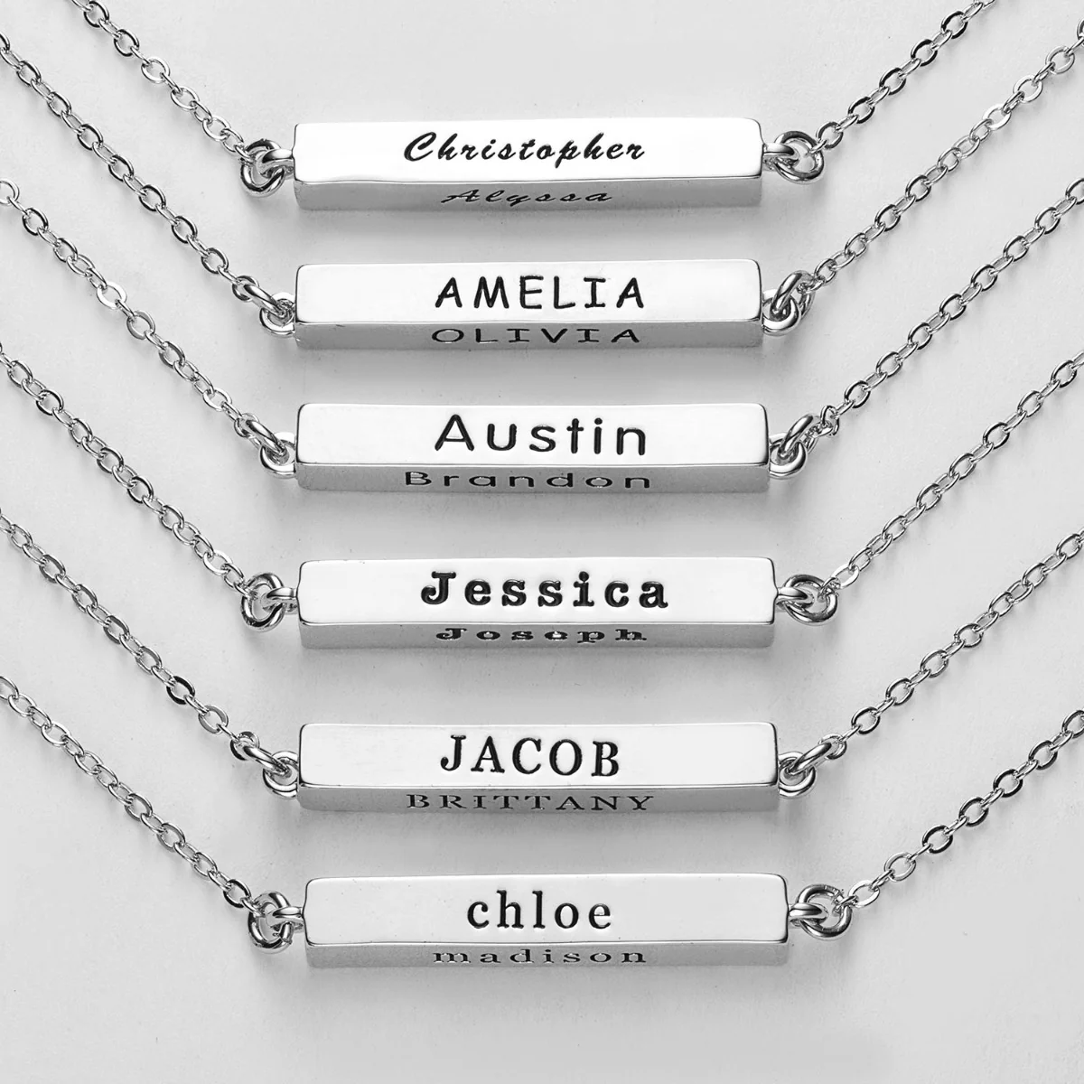 Horizontal 4-Sided Engraved Family Name Necklace