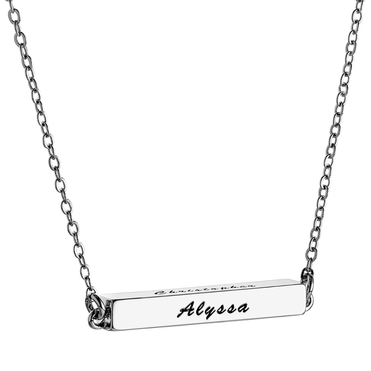 Horizontal 4-Sided Engraved Family Name Necklace - Image 2