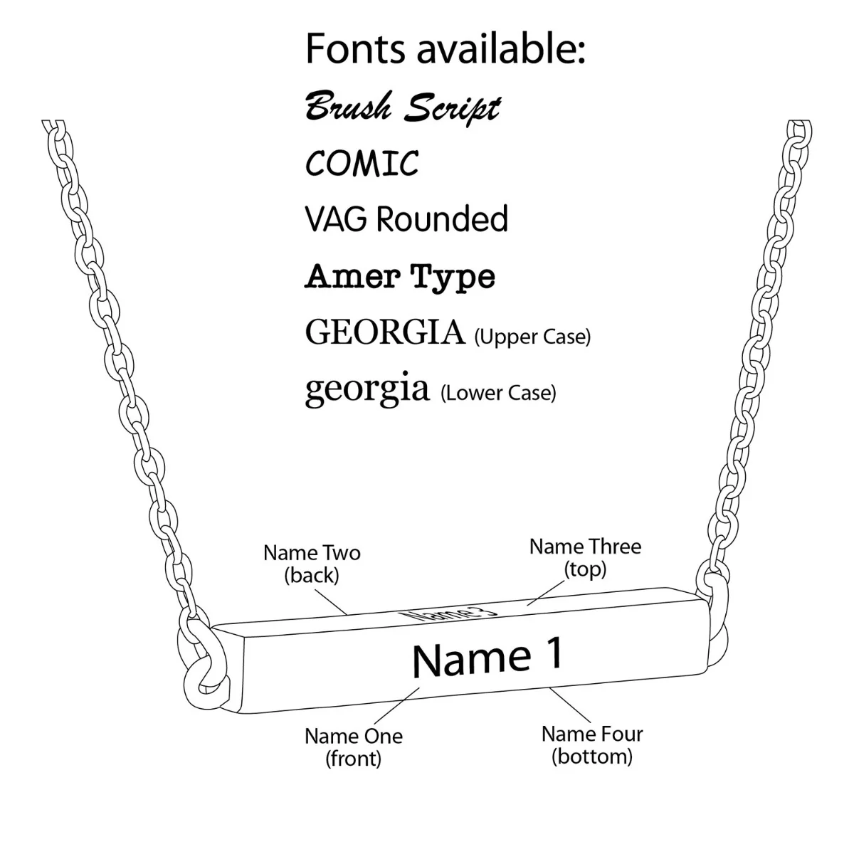 Horizontal 4-Sided Engraved Family Name Necklace - Image 4
