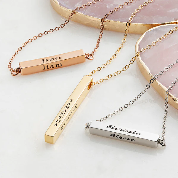 Horizontal 4-Sided Engraved Family Name Necklace - Image 5