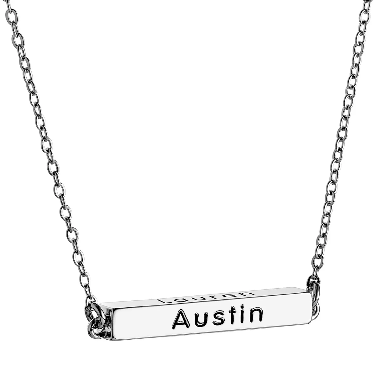 Horizontal 4-Sided Engraved Family Name Necklace - Image 8