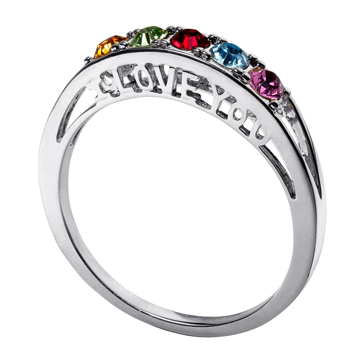 I Love You Family Birthstone Ring With Free Pearl Earrings - Pierced - Image 3